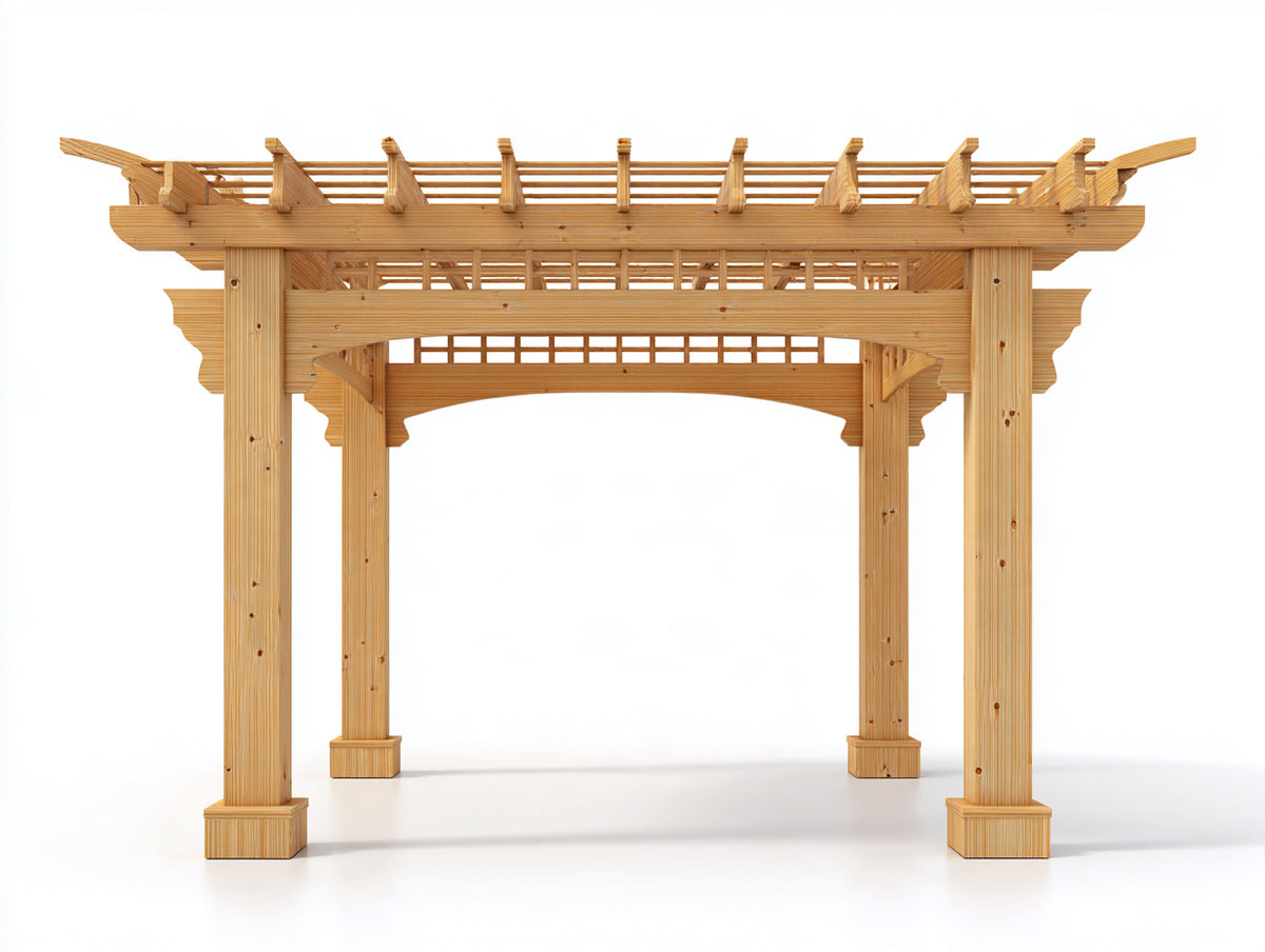 Pérgola de jardín de madera 300x300x260 cm - Natural - Diseño abierto con techo de celosía