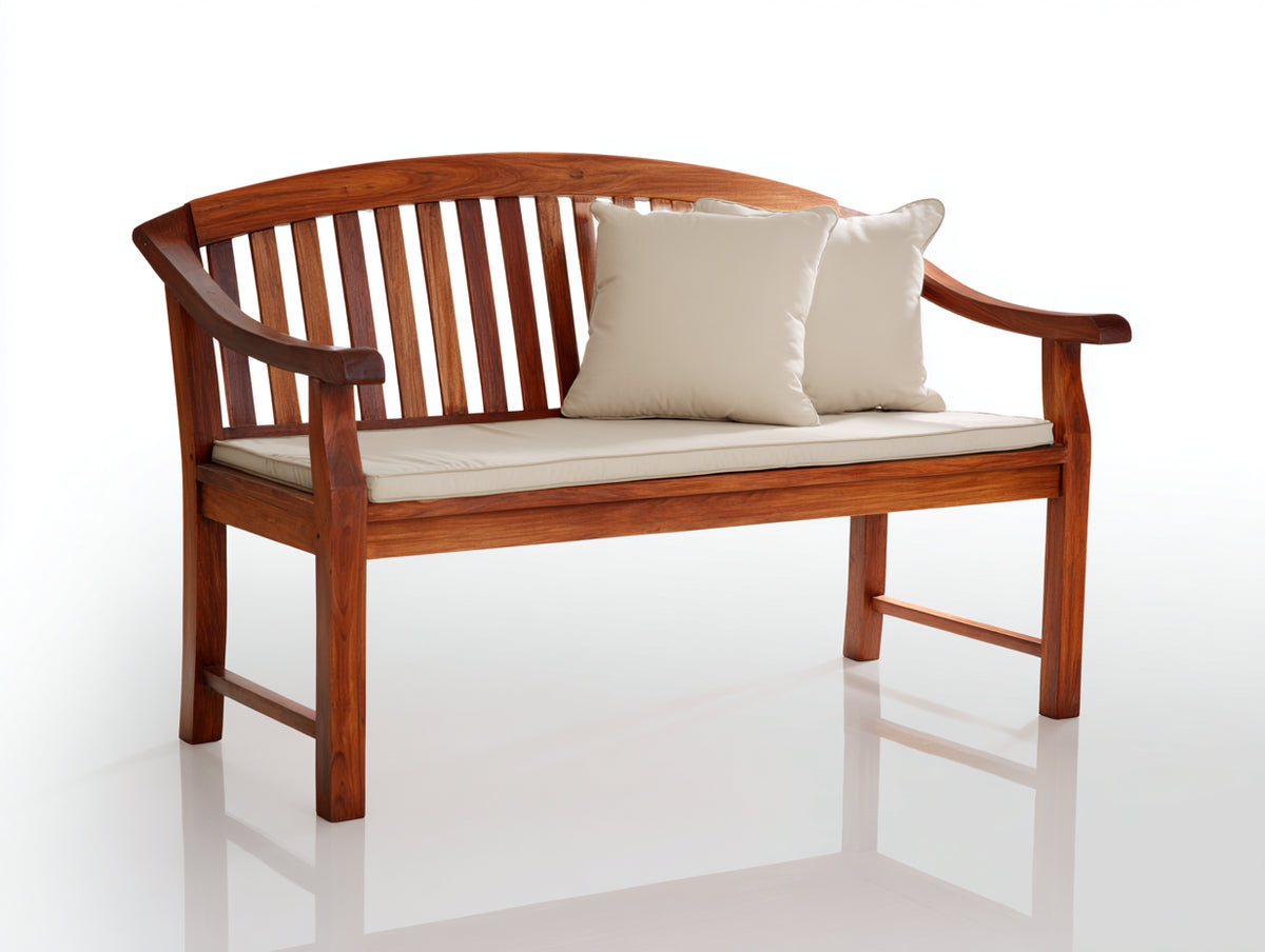 Bancos de jardín de madera 148 x 64 x 91 cm - marrón rojizo y beige - respaldo de listones con asiento acolchado