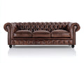 Sofá de 3 plazas tapizado 224 x 96 x 79 cm - marrón envejecido - diseño capitoné con reposabrazos enrollados