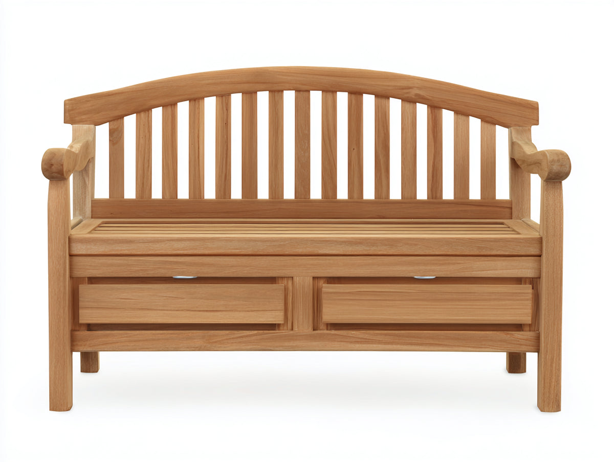 Bancos de jardín de madera 130x60x105 cm - marrón natural - asiento con 2 cajones de almacenamiento