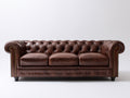 Sofá de 3 plazas tapizado 220 x 95 x 78 cm - marrón - diseño capitoné con reposabrazos enrollados
