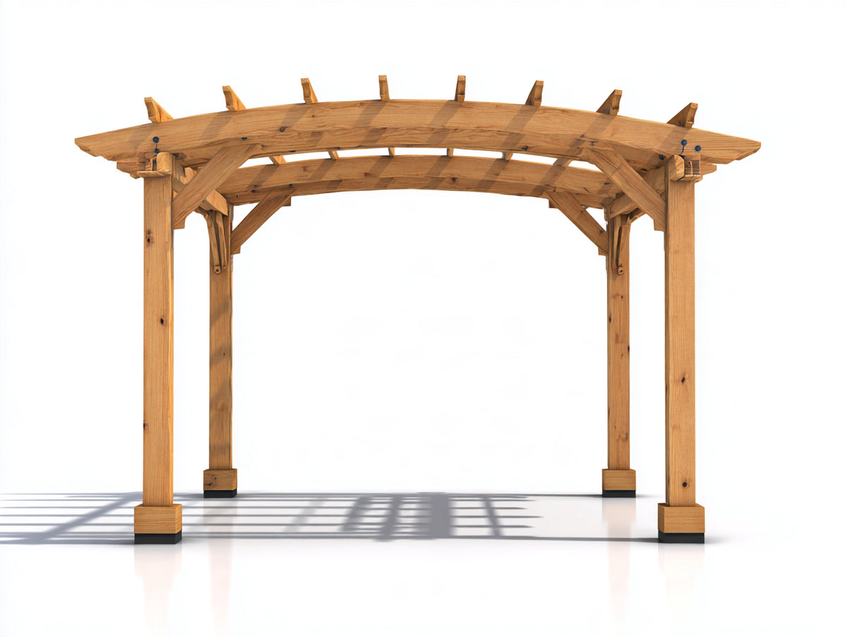 Pérgola de jardín de madera 300 x 250 x 240 cm - madera natural - estructura abierta con cubierta de listones curvada