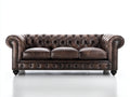 Sofá de 3 plazas tapizado efecto cuero 220x95x88 cm - Marrón oscuro - Diseño capitoné con reposabrazos enrollados