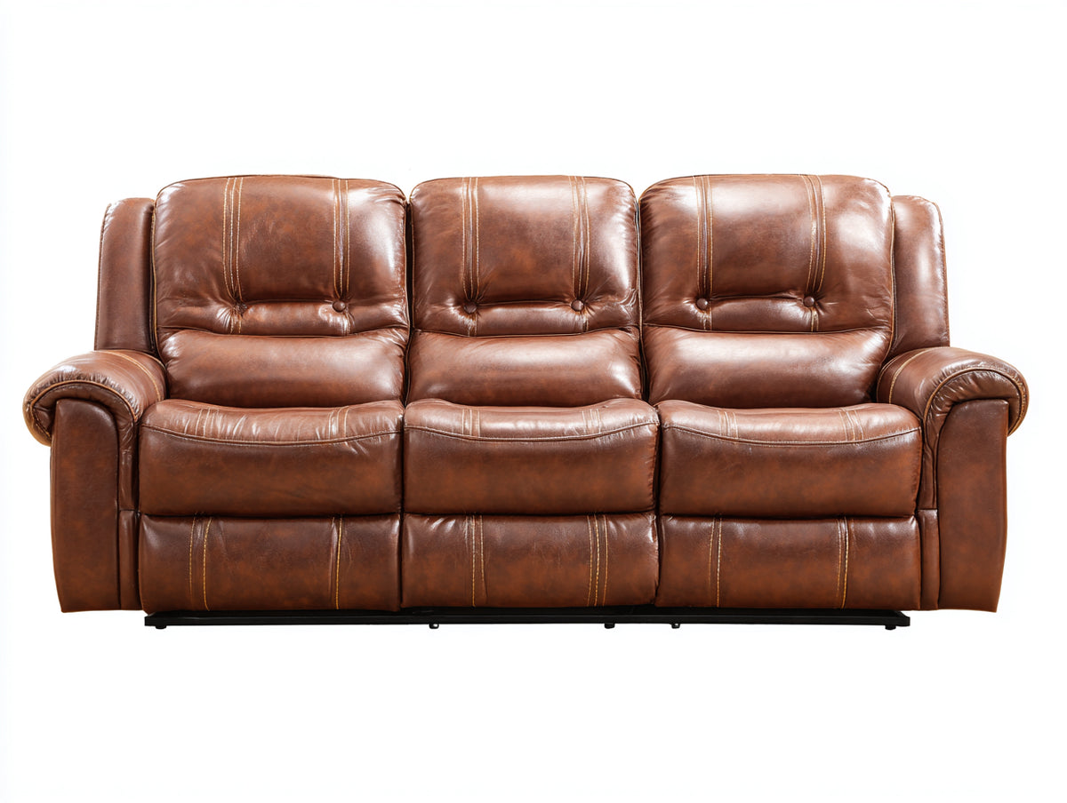 Sofá de 3 plazas tapizado 210 x 98 x 102 cm - Marrón coñac - Asientos acolchados con respaldo alto y brazos redondeados