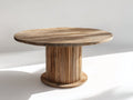 Mesas de jardín de madera 145 x 145 x 75 cm - madera natural - tablero redondo y base central cilíndrica
