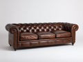 Sofá de 3 plazas tapizado efecto cuero 225 x 98 x 80 cm - Marrón oscuro y negro - Diseño capitoné clásico con brazos enrollados
