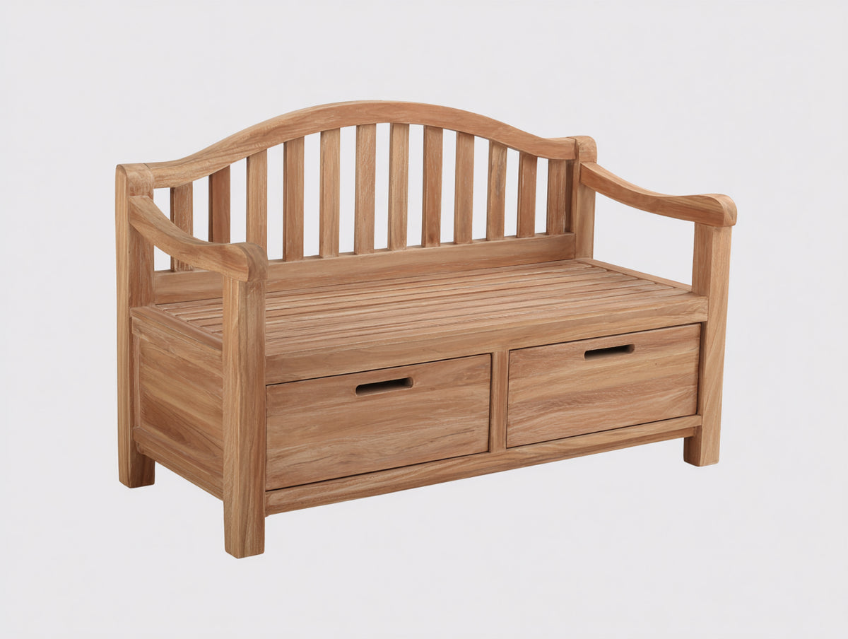 Bancos de jardín de madera 140x60x96 cm - marrón natural - asiento con 2 cajones de almacenamiento