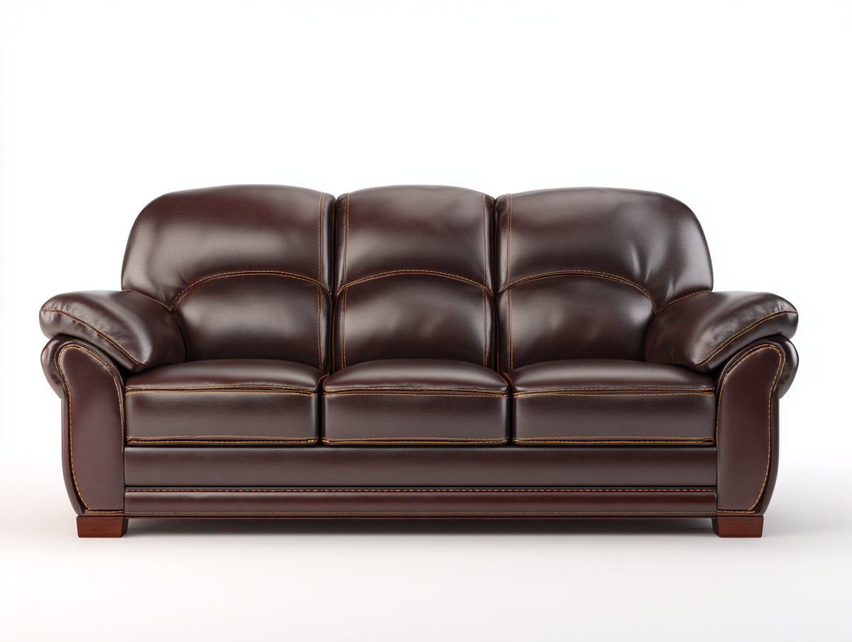 Sofá de 3 plazas tapizado 218 x 94 x 92 cm - marrón oscuro - diseño clásico con respaldo acolchado y reposabrazos curvos