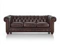 Sofá de 3 plazas tapizado 220 x 95 x 78 cm - Marrón oscuro - Diseño capitoné clásico con brazos enrollados