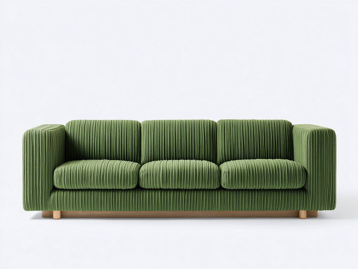 Sofá de 3 plazas tapizado 225 x 92 x 82 cm - verde oliva - diseño acanalado con asiento acolchado