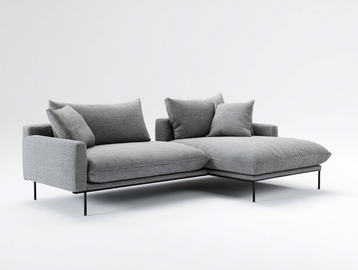 Sofá de esquina tapizado 245 x 165 x 82 cm - Gris claro y negro - Chaise longue con base metálica elevada