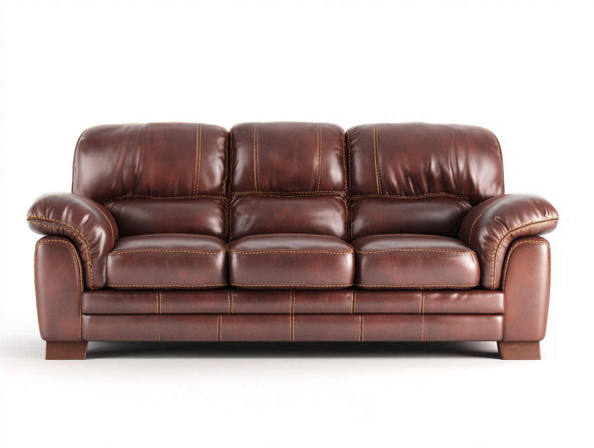 Sofá de 3 plazas tapizado efecto cuero 210x92x95 cm - Marrón - Asientos acolchados y reposabrazos redondeados