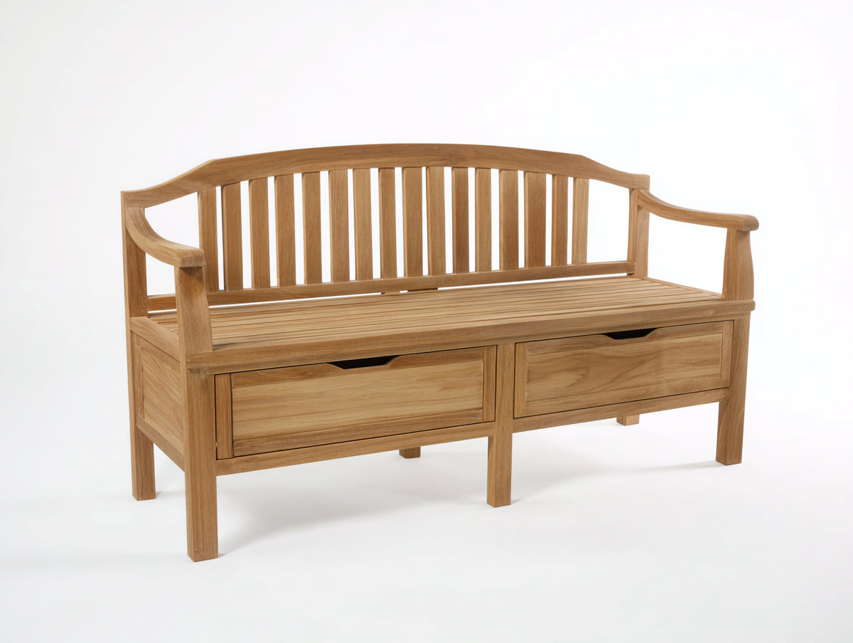 Bancos de jardín de madera 150x60x90 cm - Natural - Diseño con respaldo de listones y almacenamiento