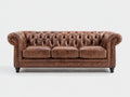 Sofá de 3 plazas tapizado en cuero sintético 220x92x82 cm - marrón envejecido - diseño Chesterfield capitoné