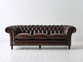 Sofá de 3 plazas de piel 228 x 94 x 81 cm - marrón oscuro - capitoné clásico con brazos enrollados